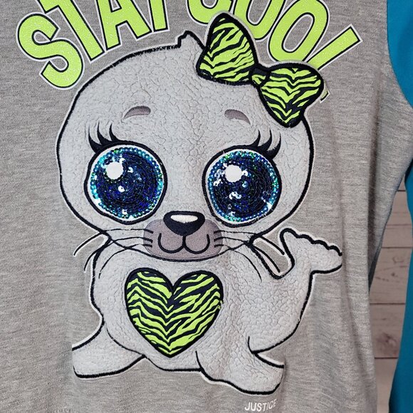 Justice Girls Sparkle Hoodie Gray Size 14 Sherpa Long Sleeve Seal Sweatshirt - Picture 3 of 6